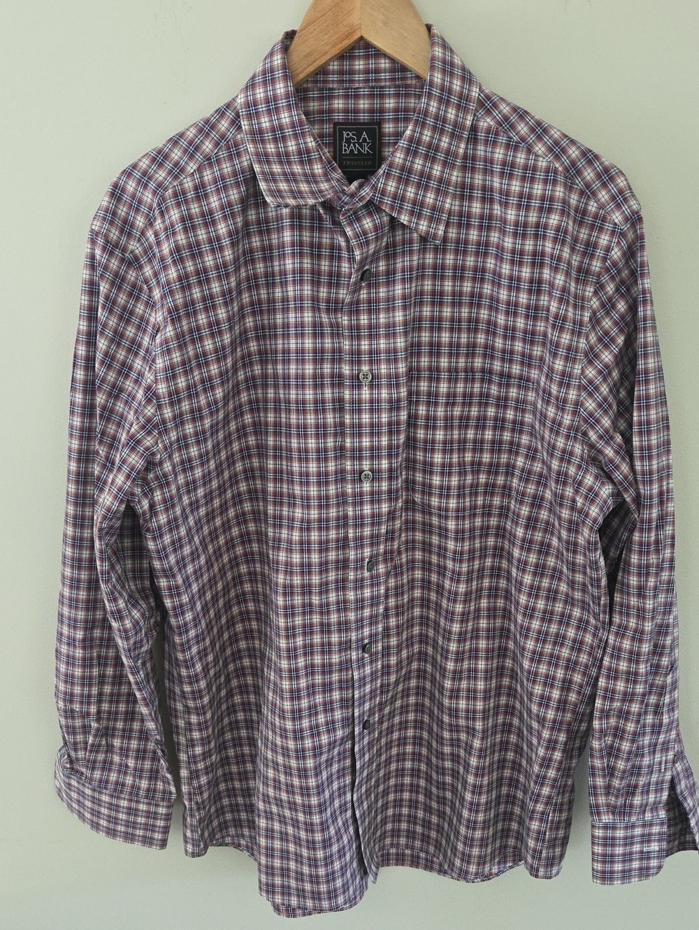 Jos. A. Bank Red, White & Blue Plaid Casual Cotton Button-Down Shirt